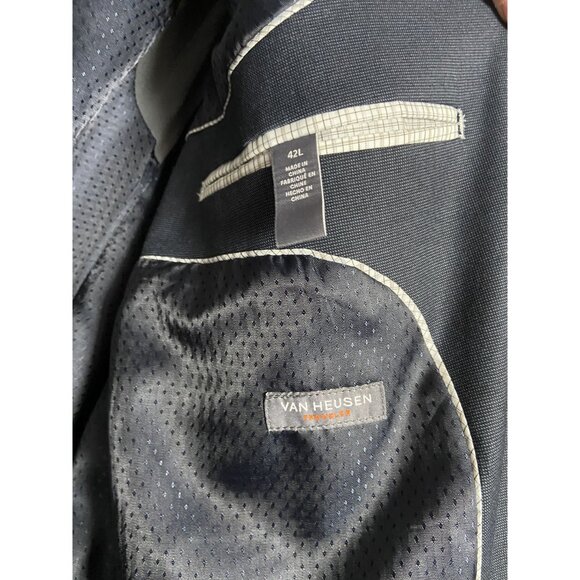 Van Heusen Traveler Mens Blazer Jacket 42L Navy Blue Two-Button Suit Coat - Picture 14 of 16